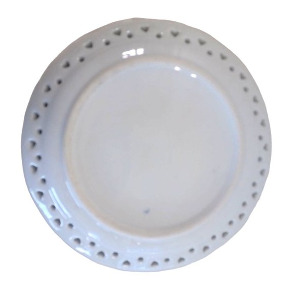 Vtg 8" Delf Blue Hand Painted Floral Heart Cutout Lace Edge Decorative - Picture 7 of 9